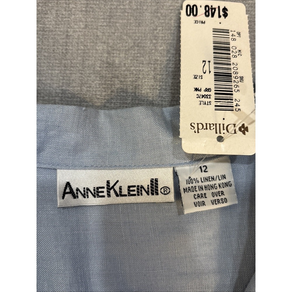 Anne Klein Women Blue Linen Long Sleeve Button-Down Shirt V Neck Size 12 NWT - Picture 13 of 15